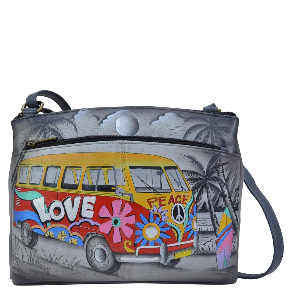 6176 Hand-Painted Leather Crossbody Organizer - Happy Camper